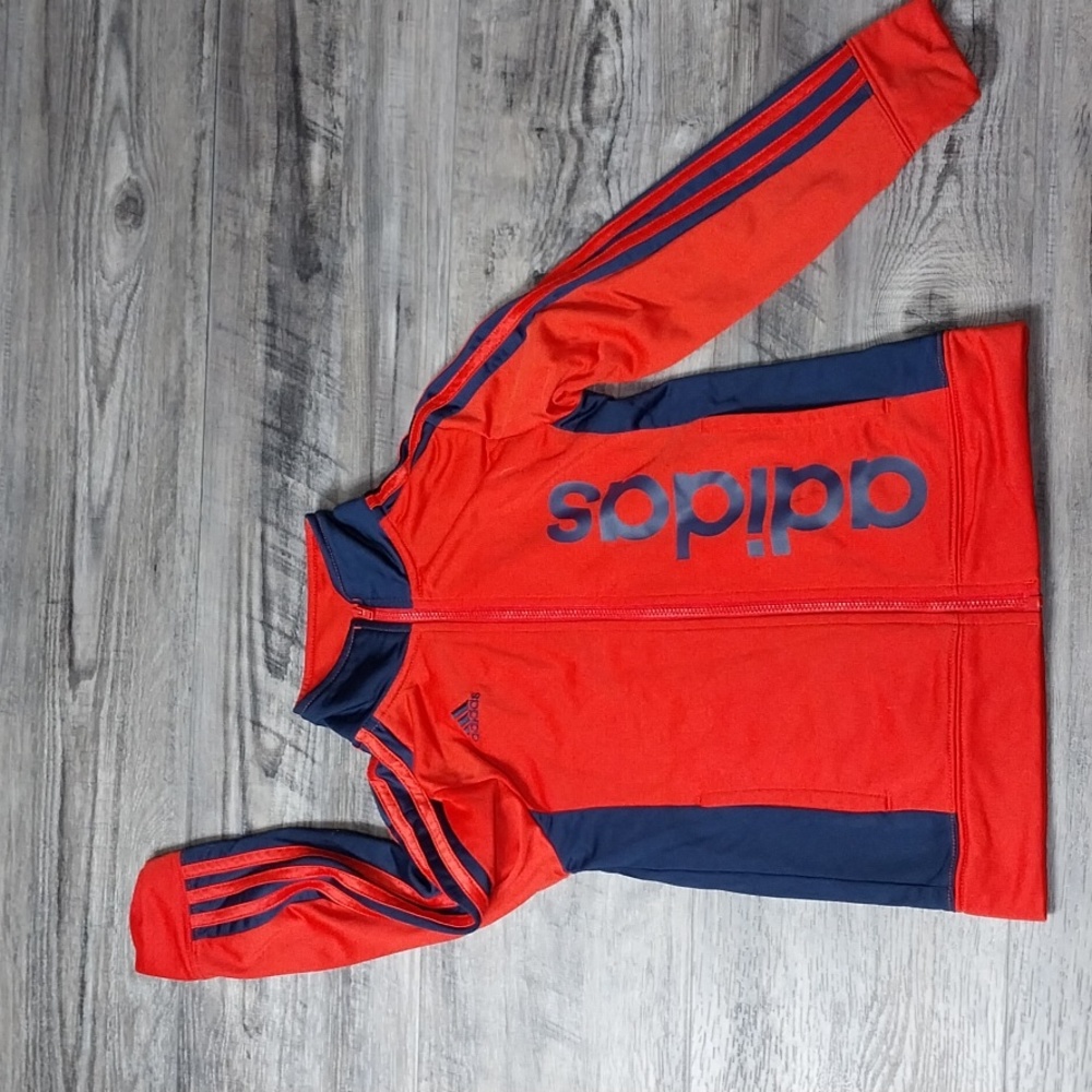 Adidas Kids Size 6 Zip Jacket Track Suit Jacket Red with Blue Stripes Fast Ship